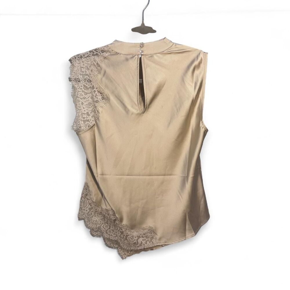 INC International Concepts Hummus Tan Lace Trim Cowl Neck Sleeveless Top XS - Picture 2 of 5